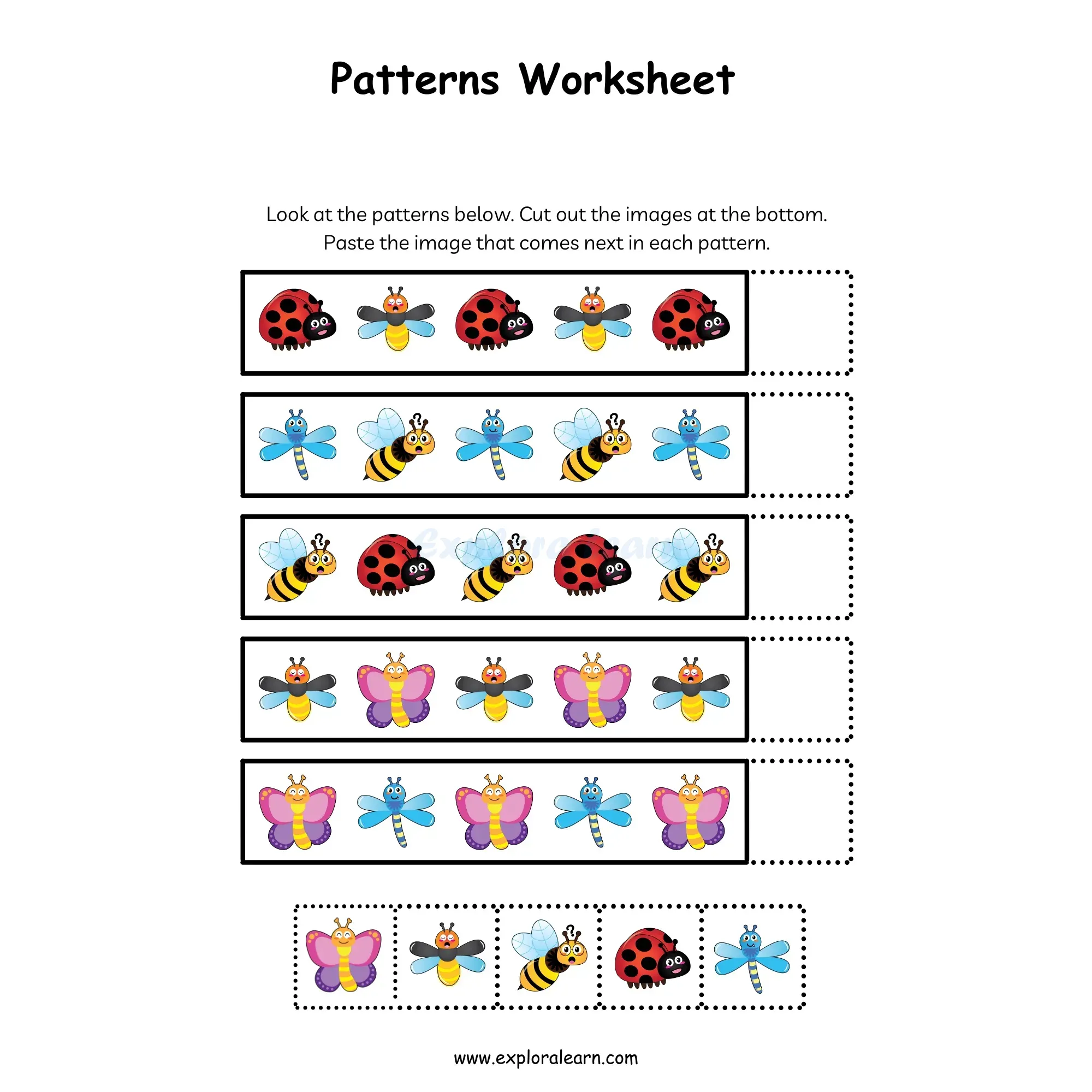 Free Exploralearn Worksheets, Logical Worksheets,Patterns Level 1