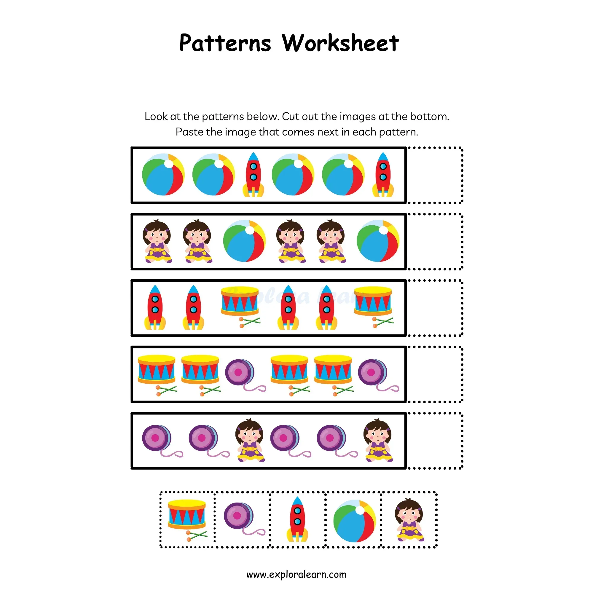 Free Exploralearn Worksheets, Logical Worksheets,Patterns Level 1