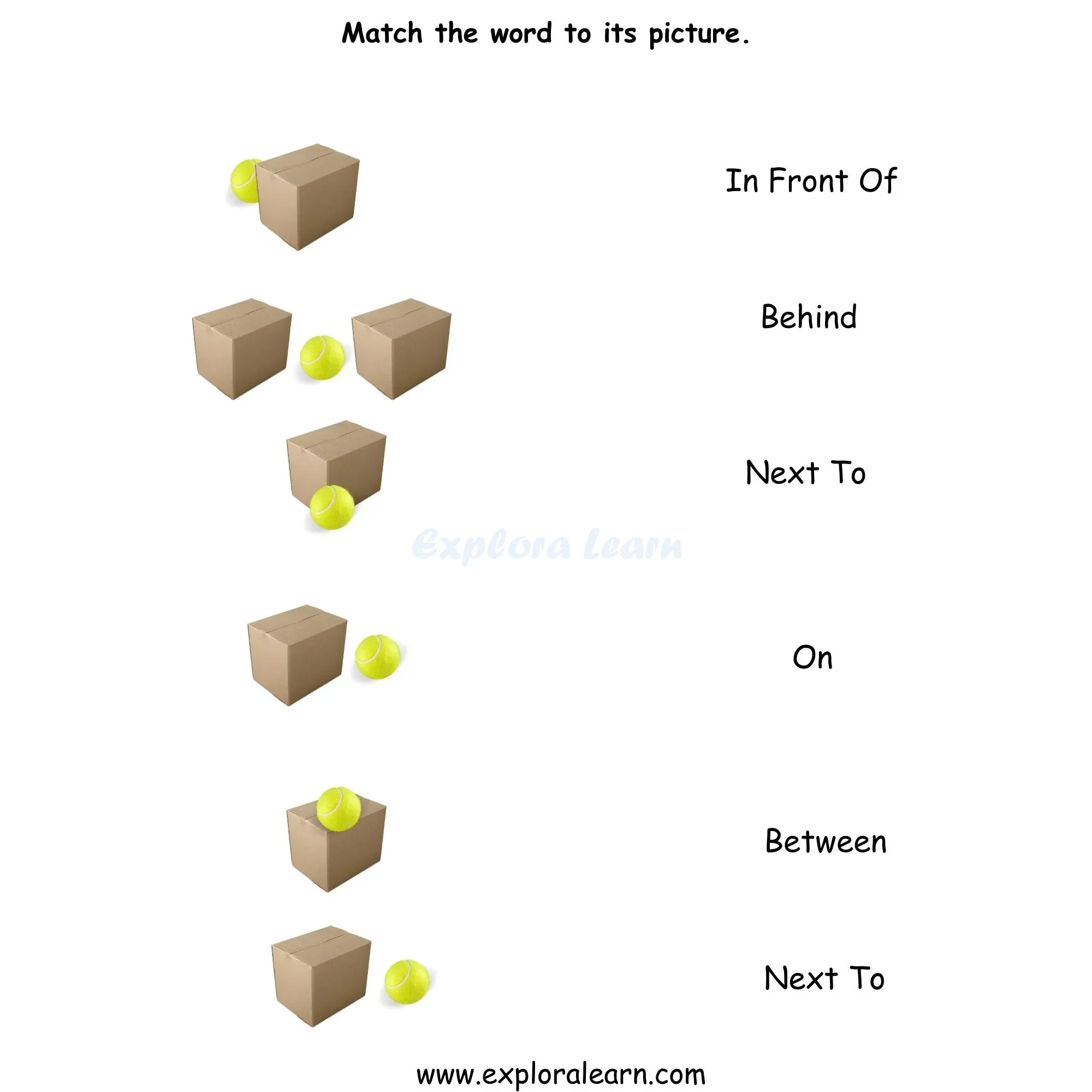 Free Exploralearn Worksheets, Words and Vocabulary,Position Words