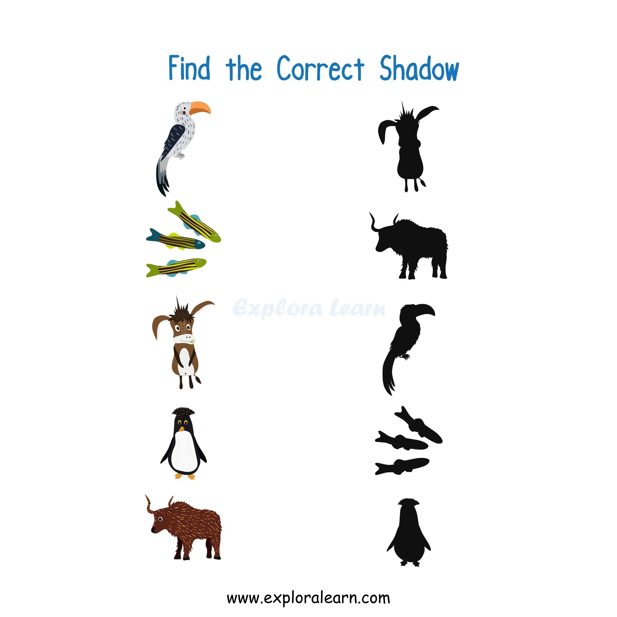 Free Exploralearn Worksheets, Logical Worksheets,Shadow Matching Level 2