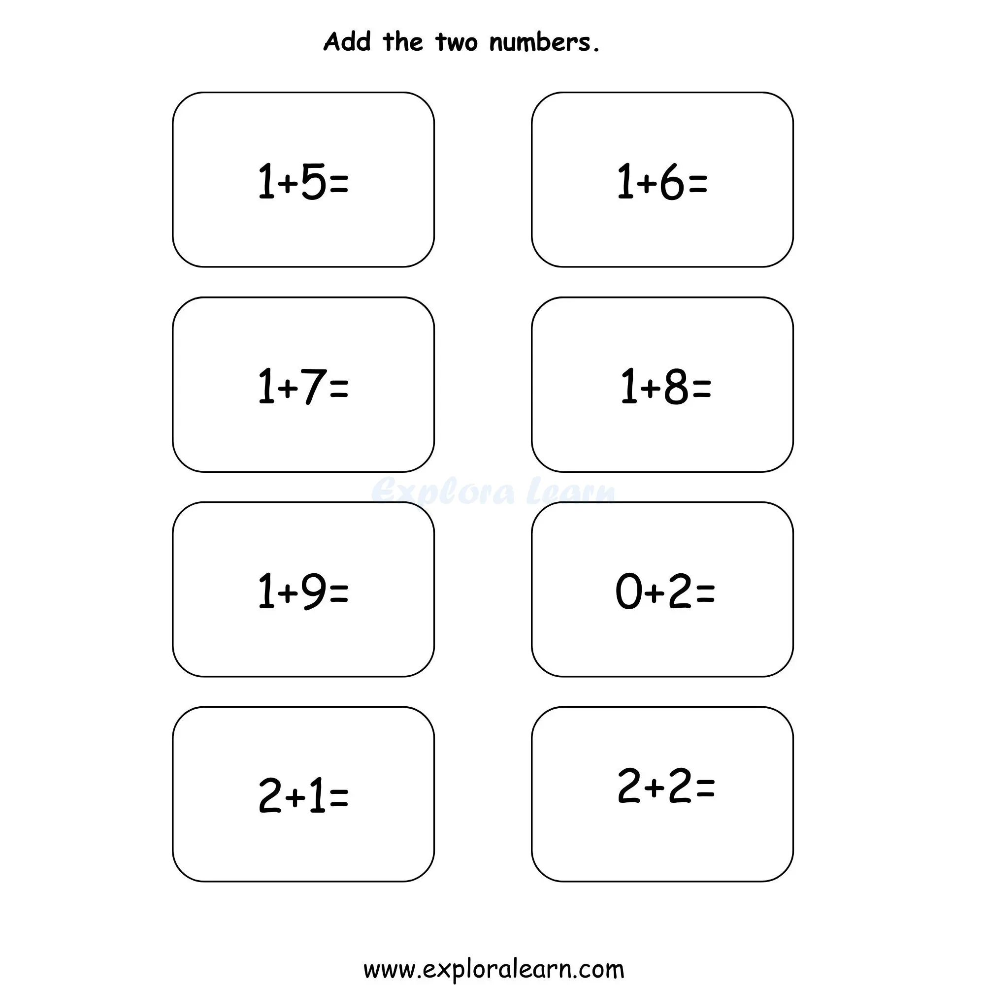 Free Exploralearn Worksheets Free Maths Worksheet Maths Addition Simple ...