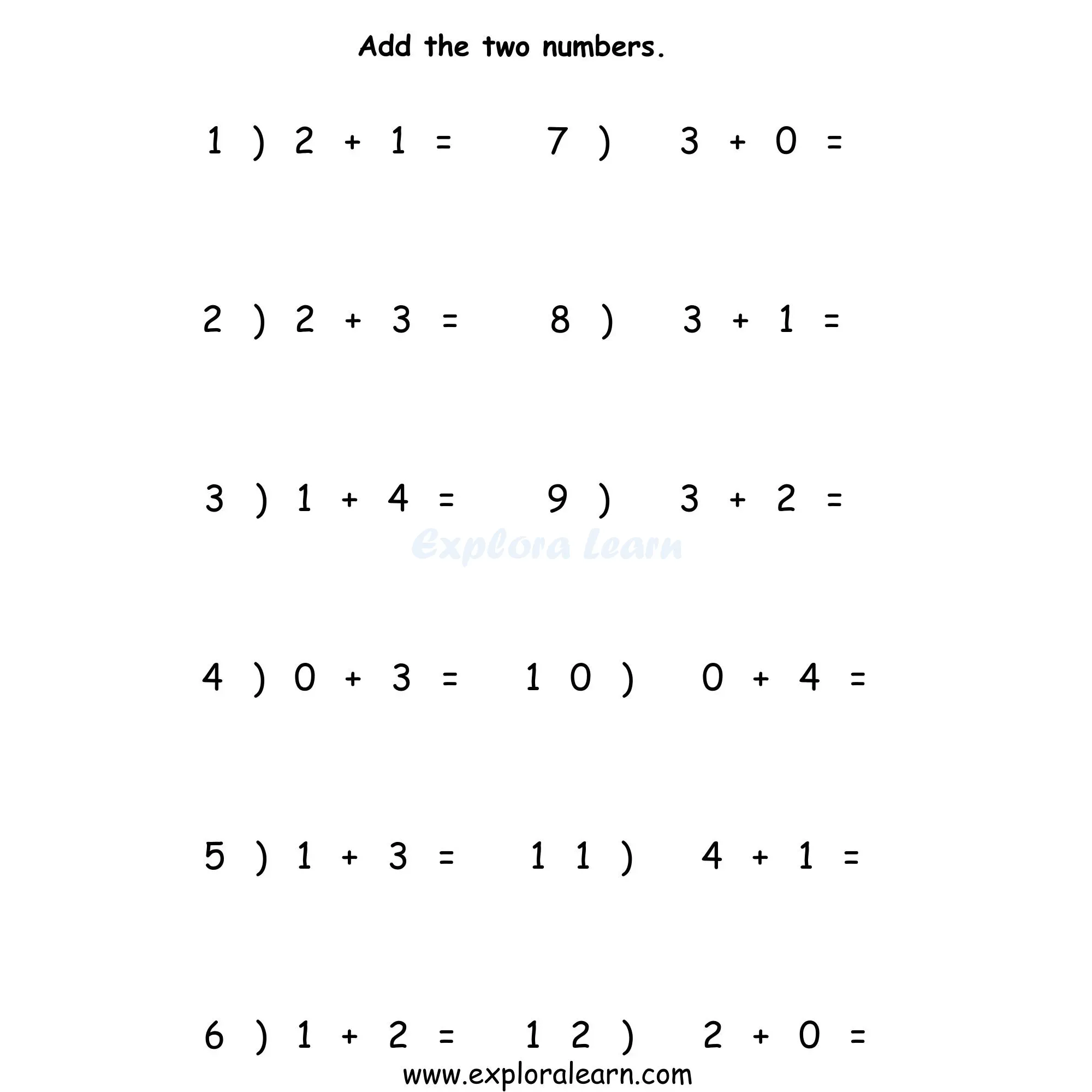 Free Exploralearn Worksheets Free Maths Worksheet Maths Addition Simple ...