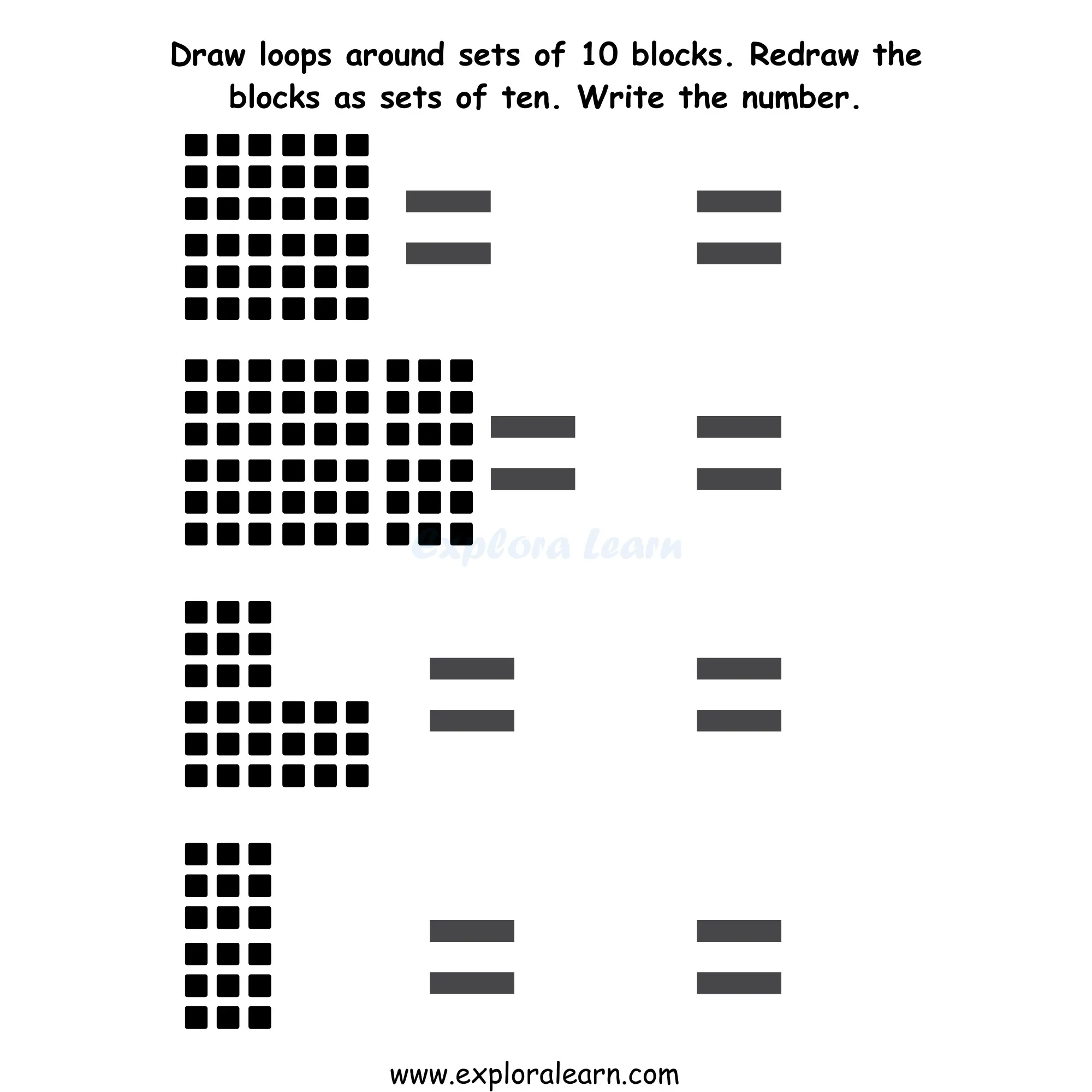 Free Exploralearn Worksheets, Class 1 Maths Worksheets,Block Grouping