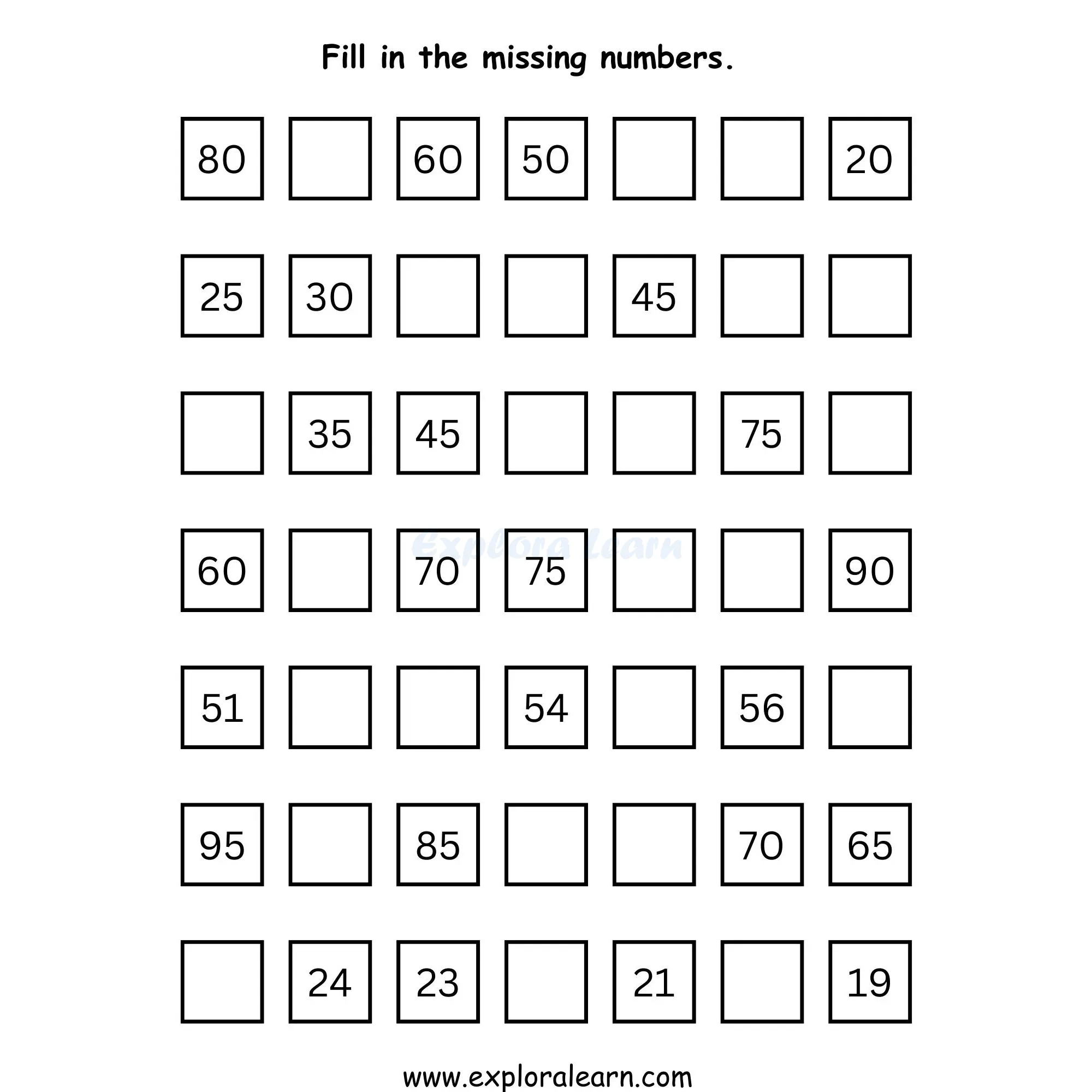 Free Exploralearn Worksheets, Class 1 Maths Worksheets,Counting Pattern