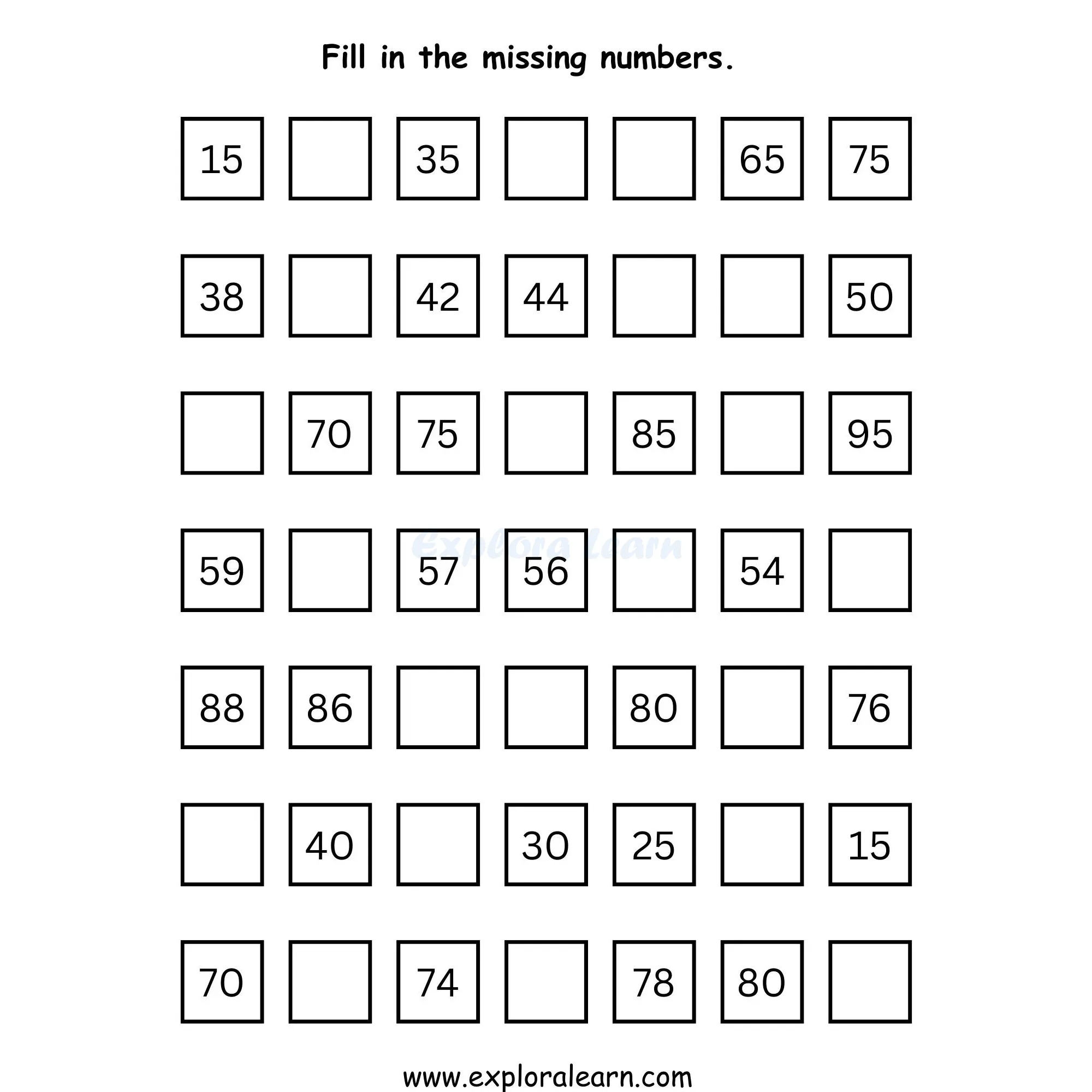 Free Exploralearn Worksheets, Class 1 Maths Worksheets,Counting Pattern