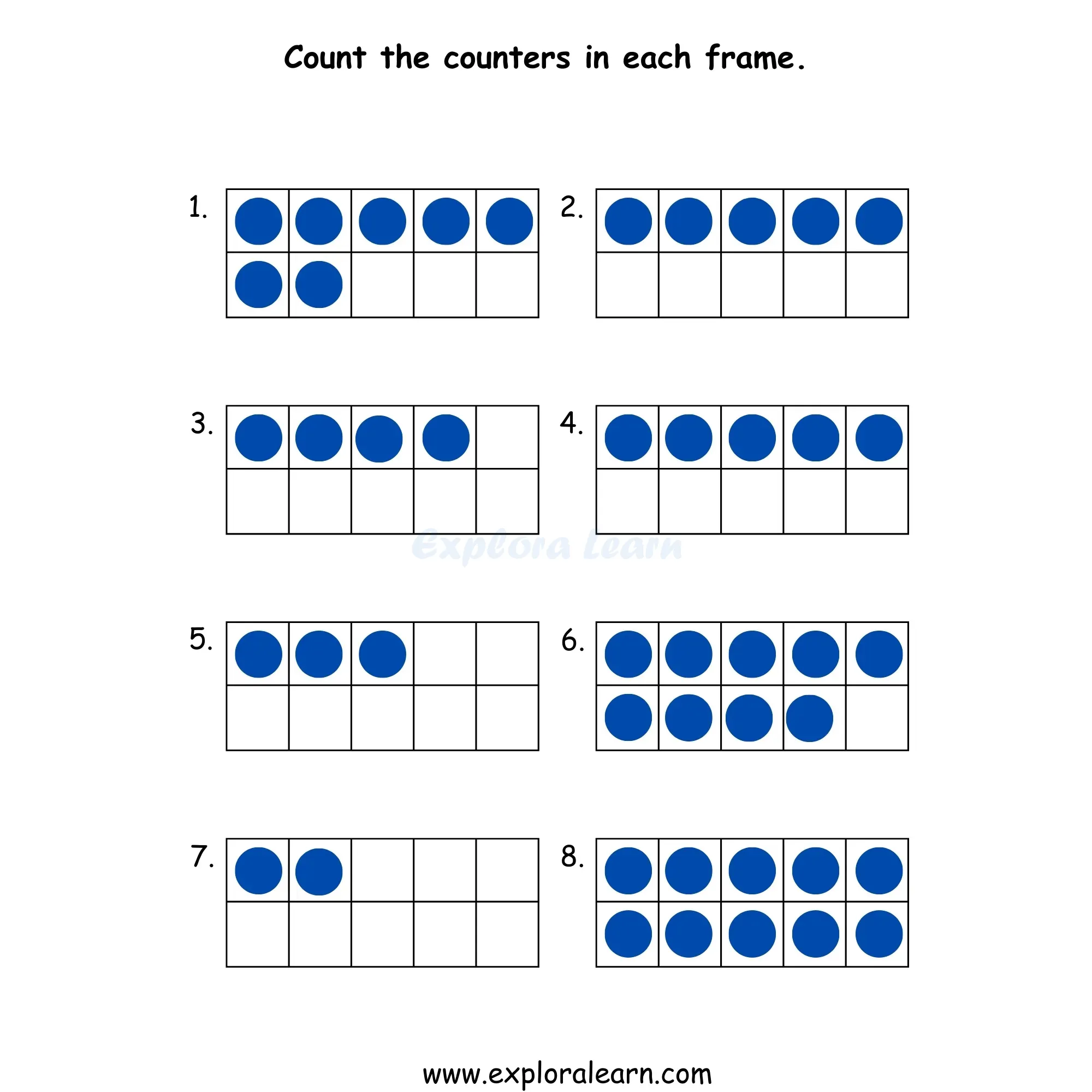 Free Exploralearn Worksheets, Class 1 Maths Worksheets,Frame Counting