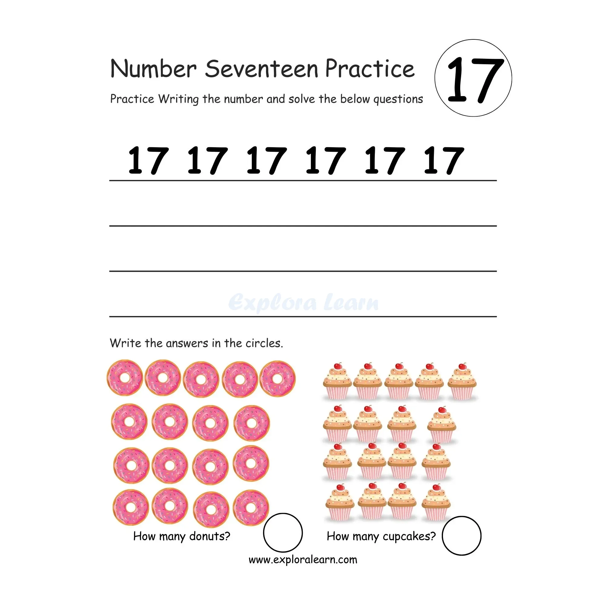 Free Exploralearn Worksheets, Number Writing Practice worksheet 17