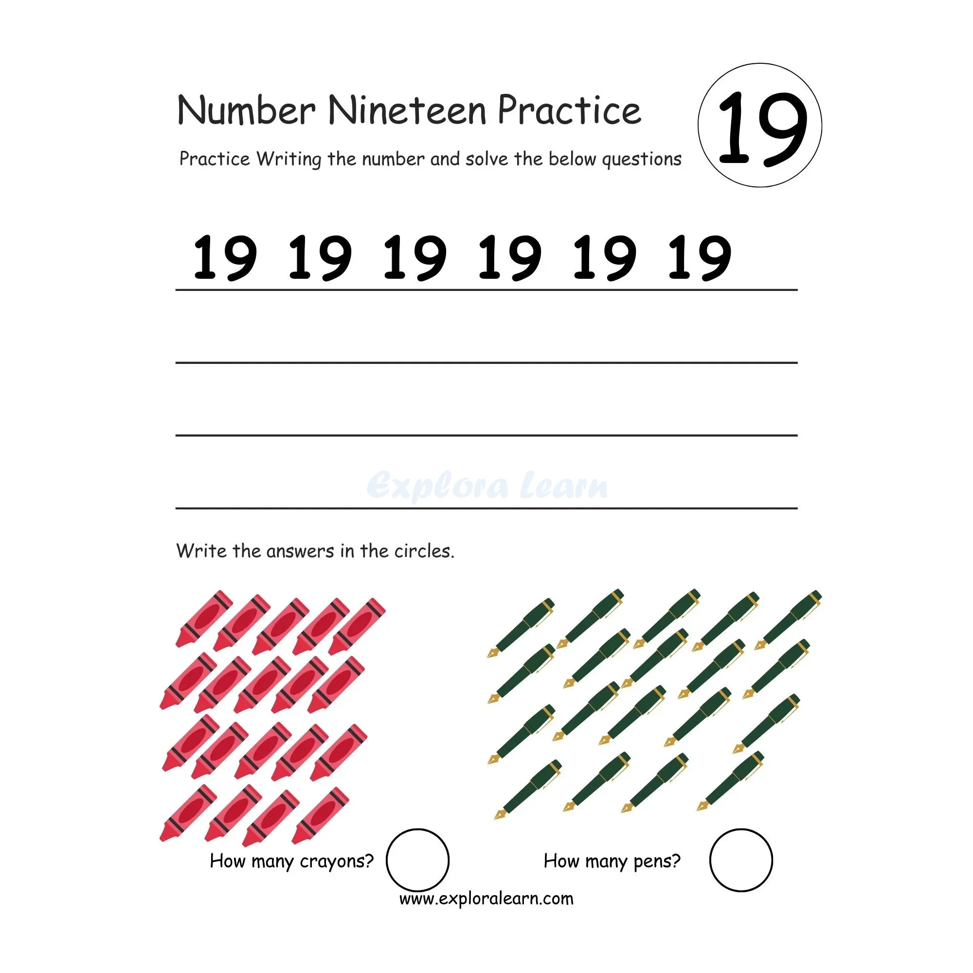 Free Exploralearn Worksheets, Number Writing Practice worksheet 19