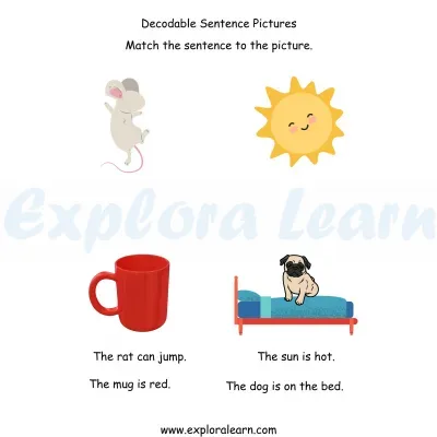 Free Exploralearn Worksheets, Reading Workheets,Sentence with Picture
