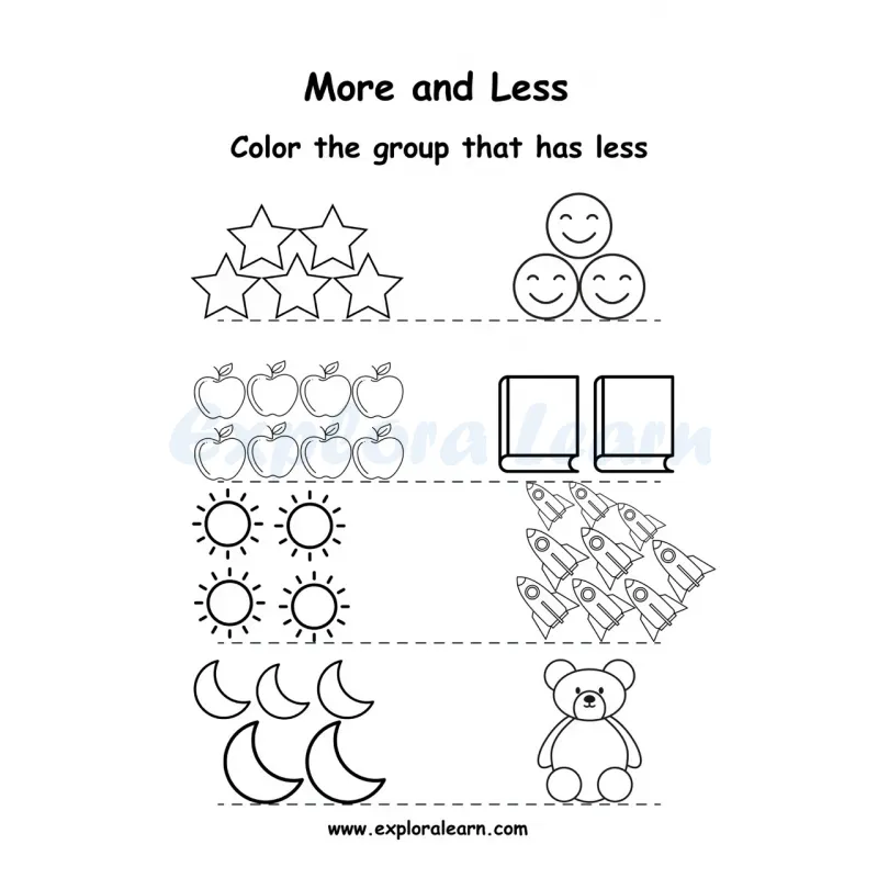 Free Exploralearn Worksheets, More or Less Worksheets