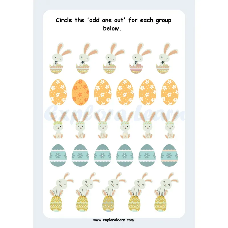 Free Exploralearn Worksheets, Logical Worksheets,Odd One Out Level 1