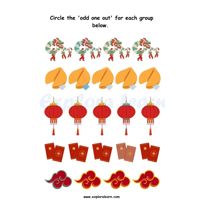 Free Exploralearn Worksheets, Logical Worksheets,Odd One Out Level 1