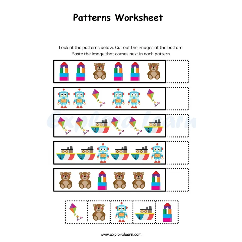 Free Exploralearn Worksheets, Logical Worksheets,Patterns Level 1