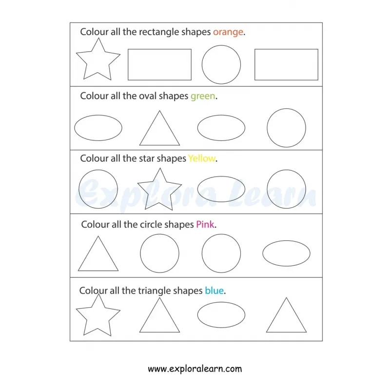 Free Exploralearn Worksheets, Shapes and Colours worksheet