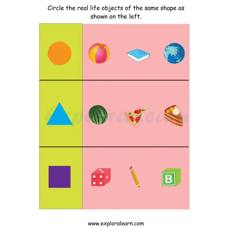 Free Exploralearn Worksheets, Shapes and Colours worksheet