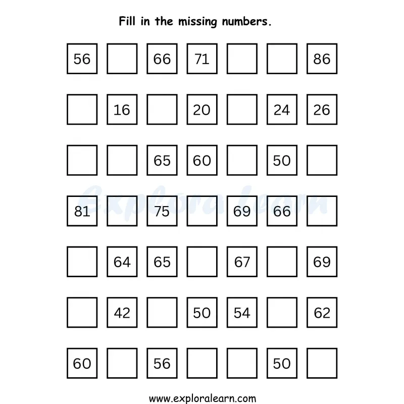 Free Exploralearn Worksheets, Class 1 Maths Worksheets,Counting Pattern