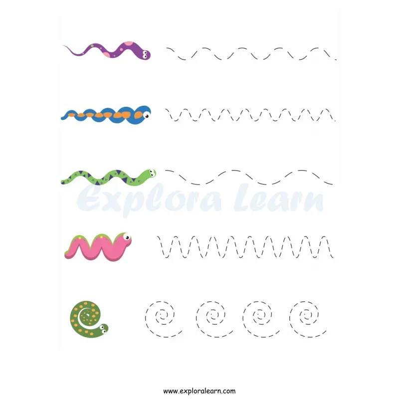 Free Exploralearn Worksheets, Curved Lines Practice worksheet.