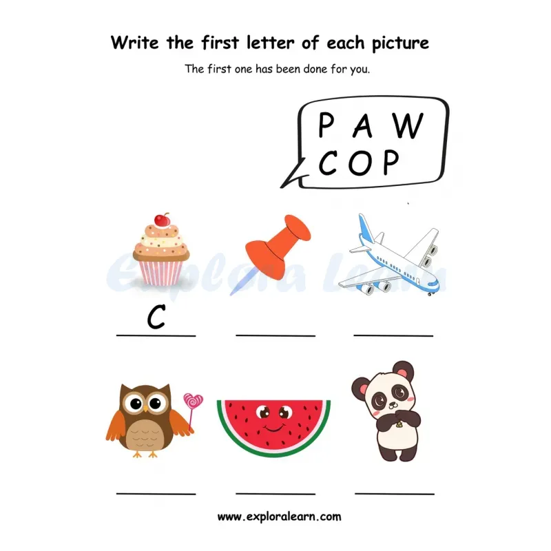 Free Exploralearn Worksheets, beginning sound worksheet