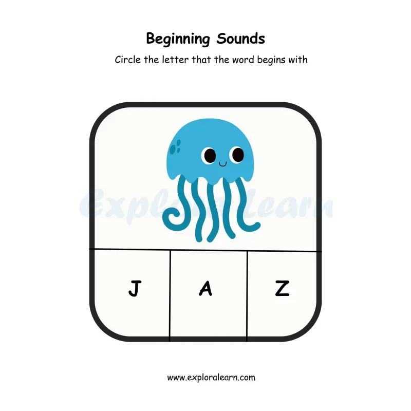 Free Exploralearn Worksheets, beginning sound worksheet j