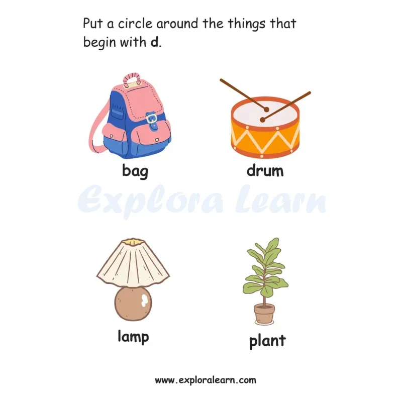 Free Exploralearn Worksheets, beginning sound worksheet d