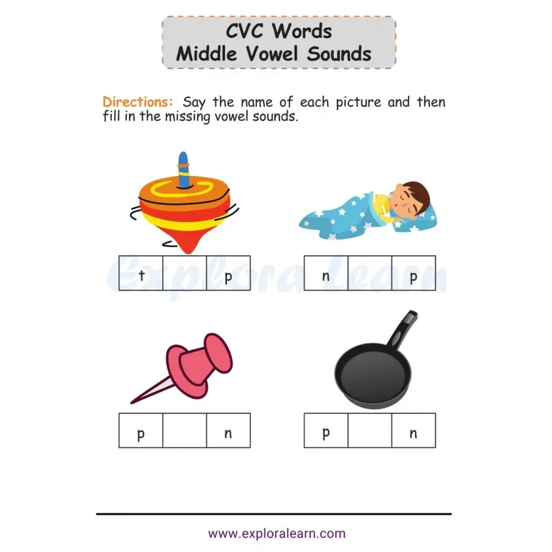 Free Exploralearn Worksheets, CVC Practice Worksheet