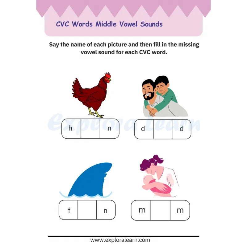 Free Exploralearn Worksheets, CVC Practice Worksheet