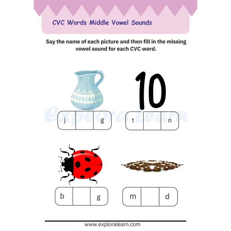 Free Exploralearn Worksheets, CVC Practice Worksheet