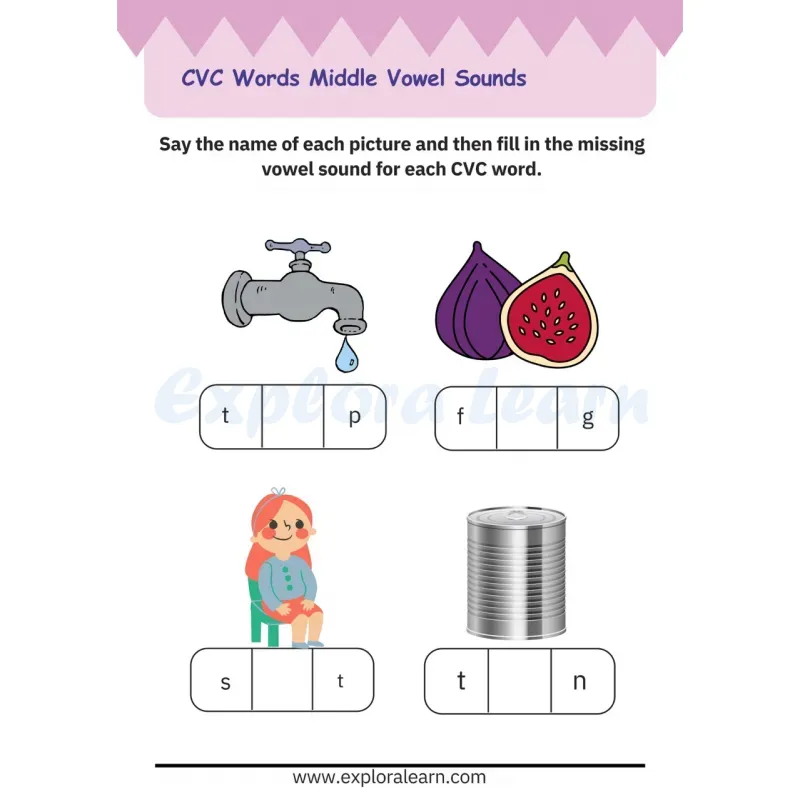 Free Exploralearn Worksheets, CVC Practice Worksheet