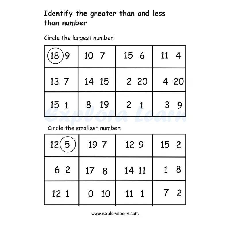 Free Exploralearn Worksheets, Number Comparison Worksheets