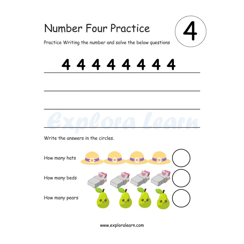 Free Exploralearn Worksheets, Number Writing Practice worksheet 4